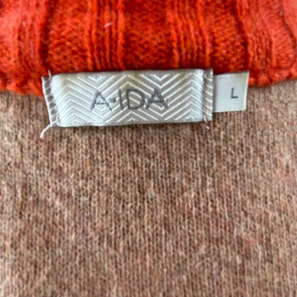A.Ida Long Wool Sweater Coat Size L Orange Made In Italy - Picture 5 of 9